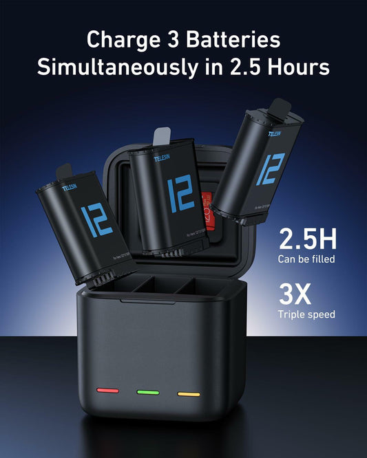 TELESIN Battery Charger for GoPro Hero 12,11,10,9