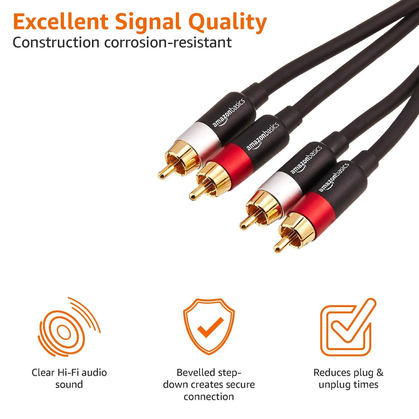 Amazon Basics 2 RCA Audio Cable, Active Speakers or Subwoofer/gold-Plated-8 Feet