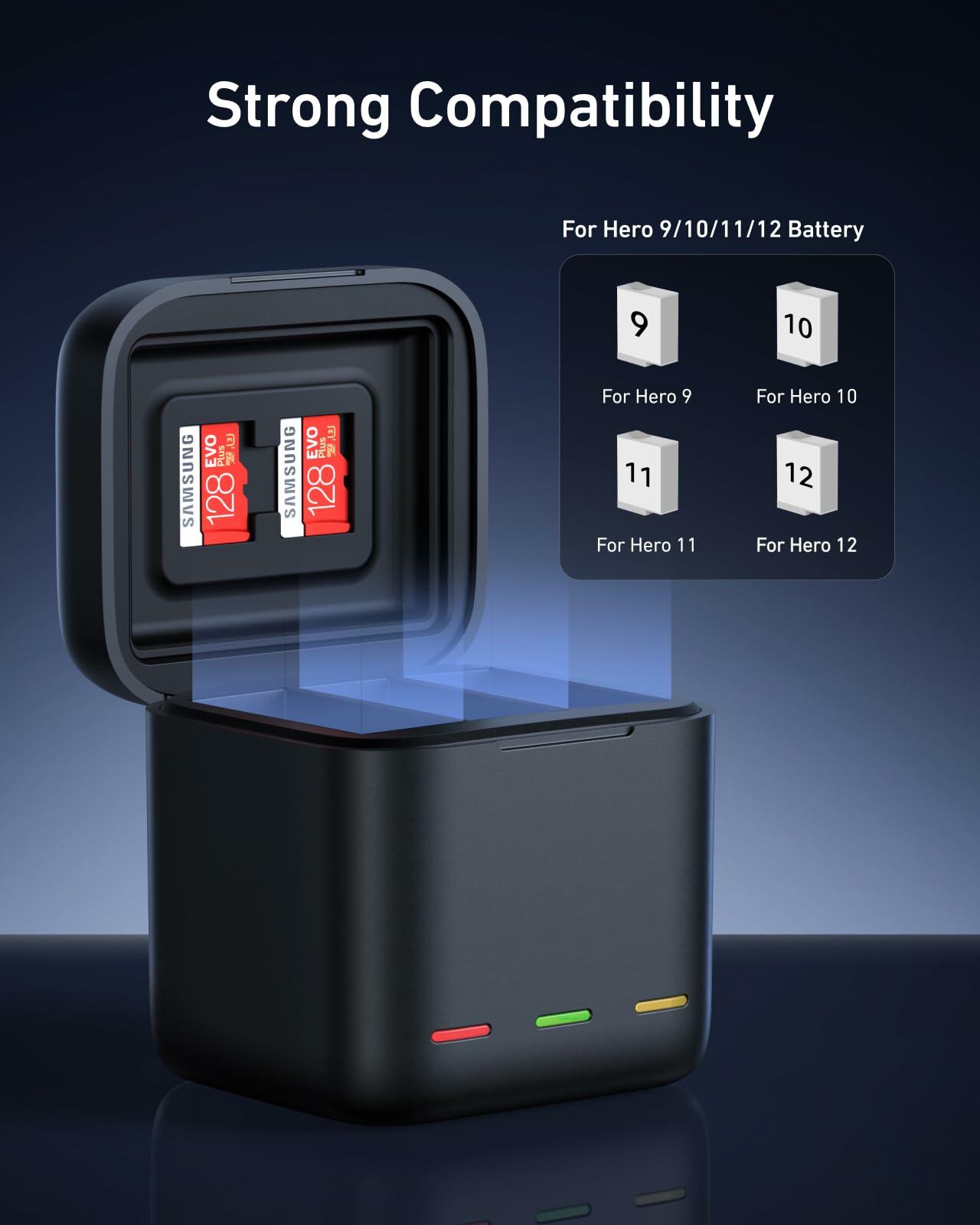 TELESIN Battery Charger for GoPro Hero 12,11,10,9