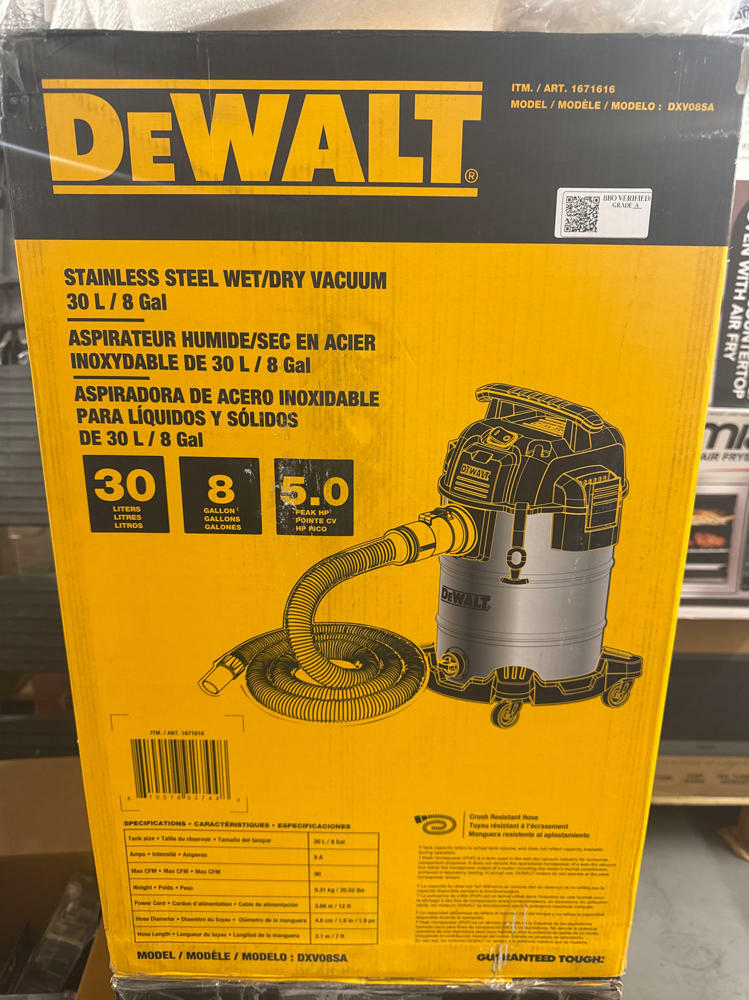 Dewalt DXV08SA Stainless Steel Wet/Dry 8-Gallon 5 HP Vacuum (Retail)