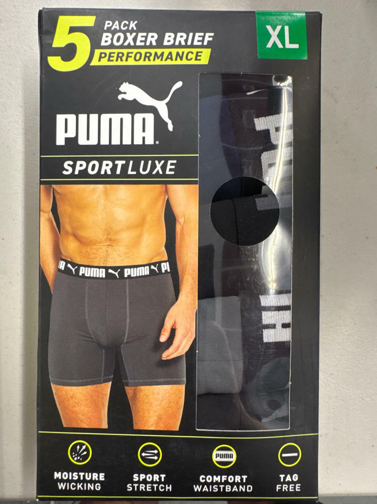 Puma Men's Microfiber Boxer 5-pack Brief, Black/ Grey/ Blue, X-Large