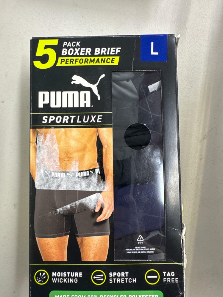Puma Men's Microfiber Boxer Brief, 5-pack (Large, Black / Grey / Blue)