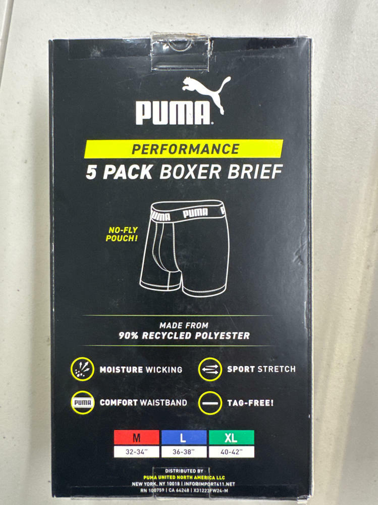Puma Men's Microfiber Boxer Brief, 5-pack (Large, Black / Grey / Blue)