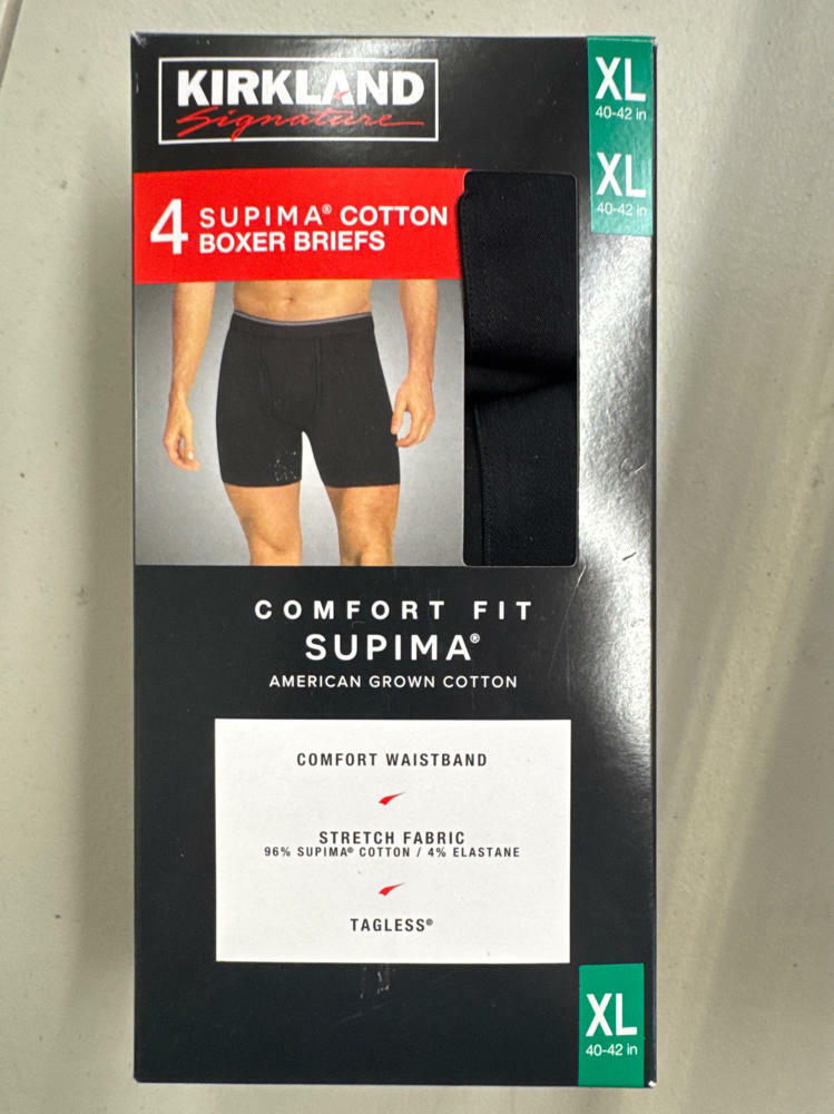 Kirkland Signature Men's Stretch Cotton Boxer Briefs, Black/Gray, Extra Large