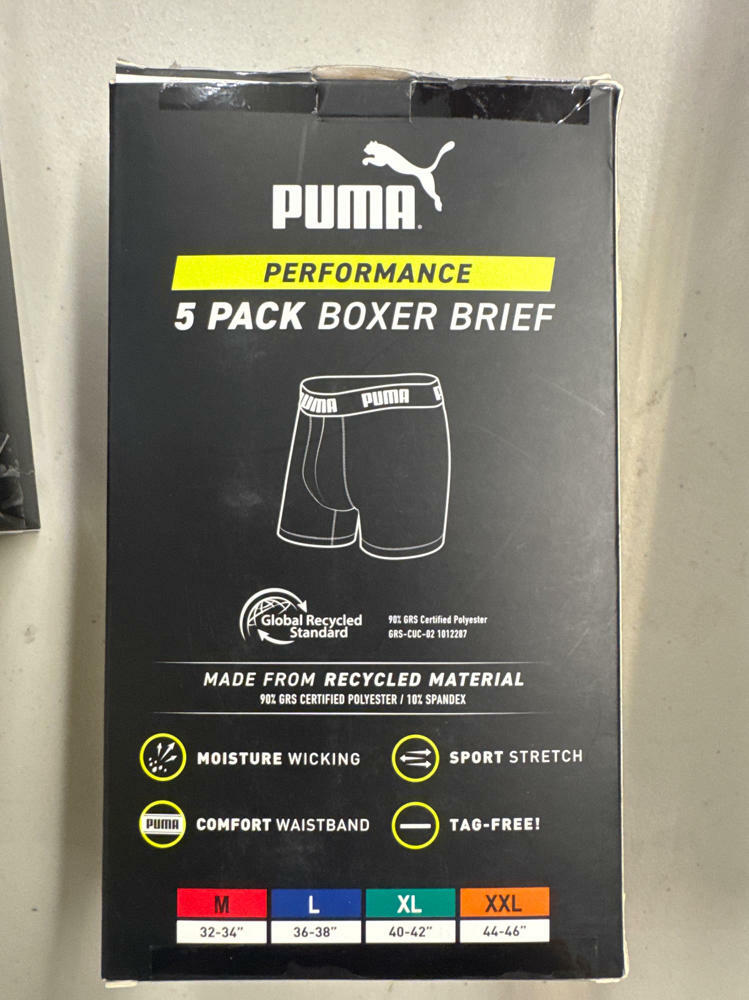Puma Men's Microfiber Boxer 5-pack Brief, Black/ Grey/ Blue, X-Large
