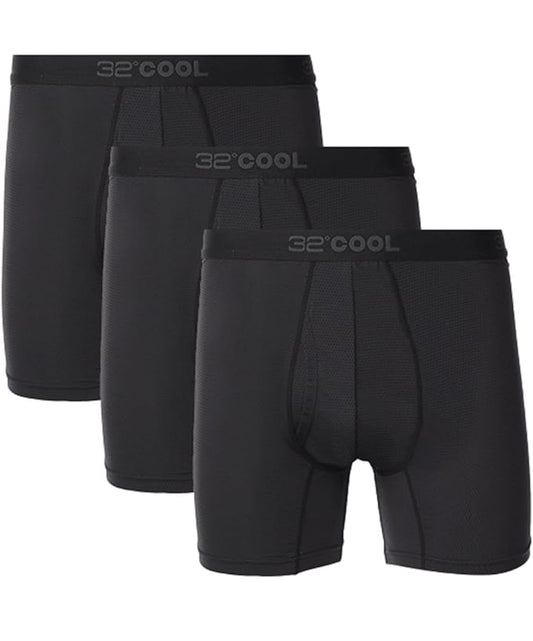 32 DEGREES COOL Men's Boxer Brief, Comfort Mesh, 3-Pack, Black, Large, Quick Dry