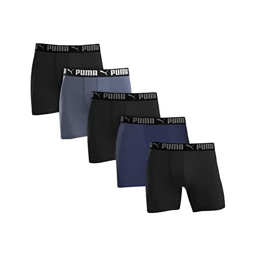 Puma Men's Microfiber Boxer 5-pack Brief, Black/ Grey/ Blue, X-Large