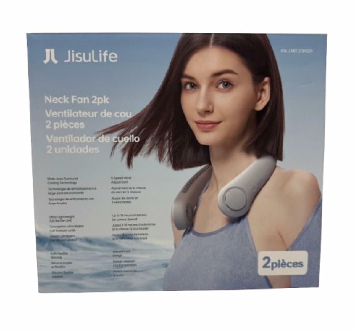 JISULIFE Neck Fan – Hands-Free, Rechargeable, Ultra-Quiet Personal Fan, 2-Pack