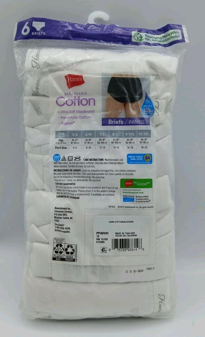 Pack Of 6 Hanes Women’s Size 10/3XL Briefs Breathable White Cotton Underwear