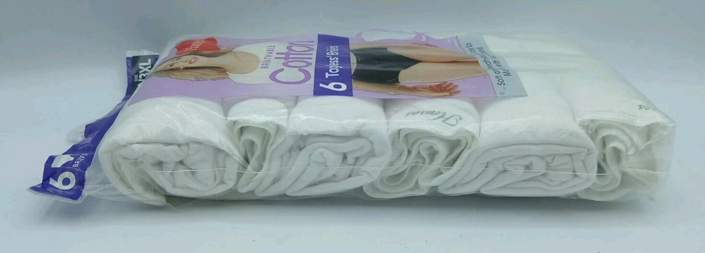 Pack Of 6 Hanes Women’s Size 10/3XL Briefs Breathable White Cotton Underwear