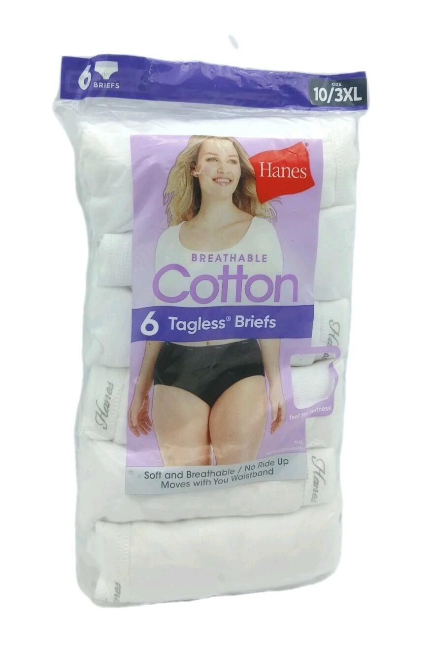 Pack Of 6 Hanes Women’s Size 10/3XL Briefs Breathable White Cotton Underwear