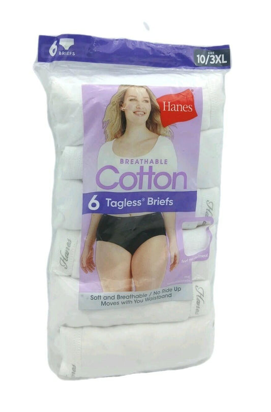 Pack Of 6 Hanes Women’s Size 10/3XL Briefs Breathable White Cotton Underwear