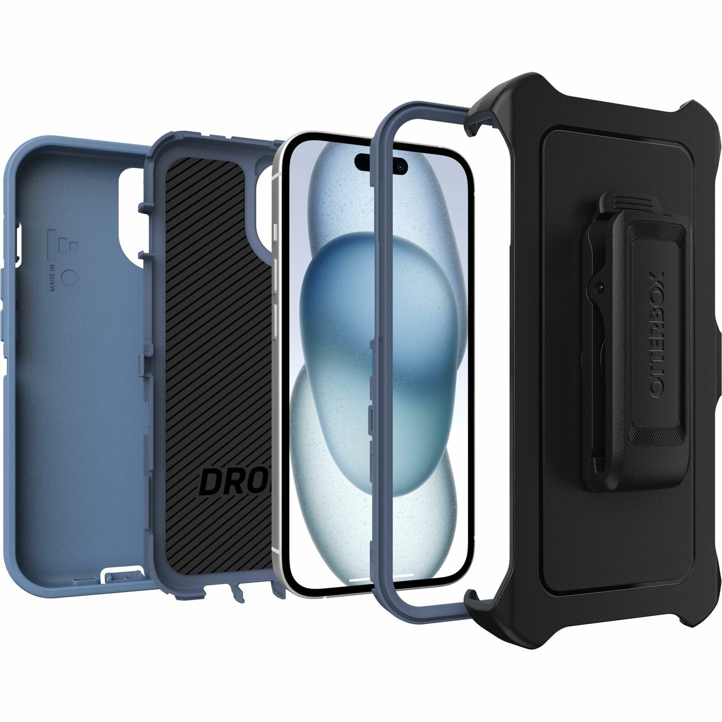 OtterBox IPhone 15 Defender Series Case-BABY BLUE JEANS, Screenless, Holster
