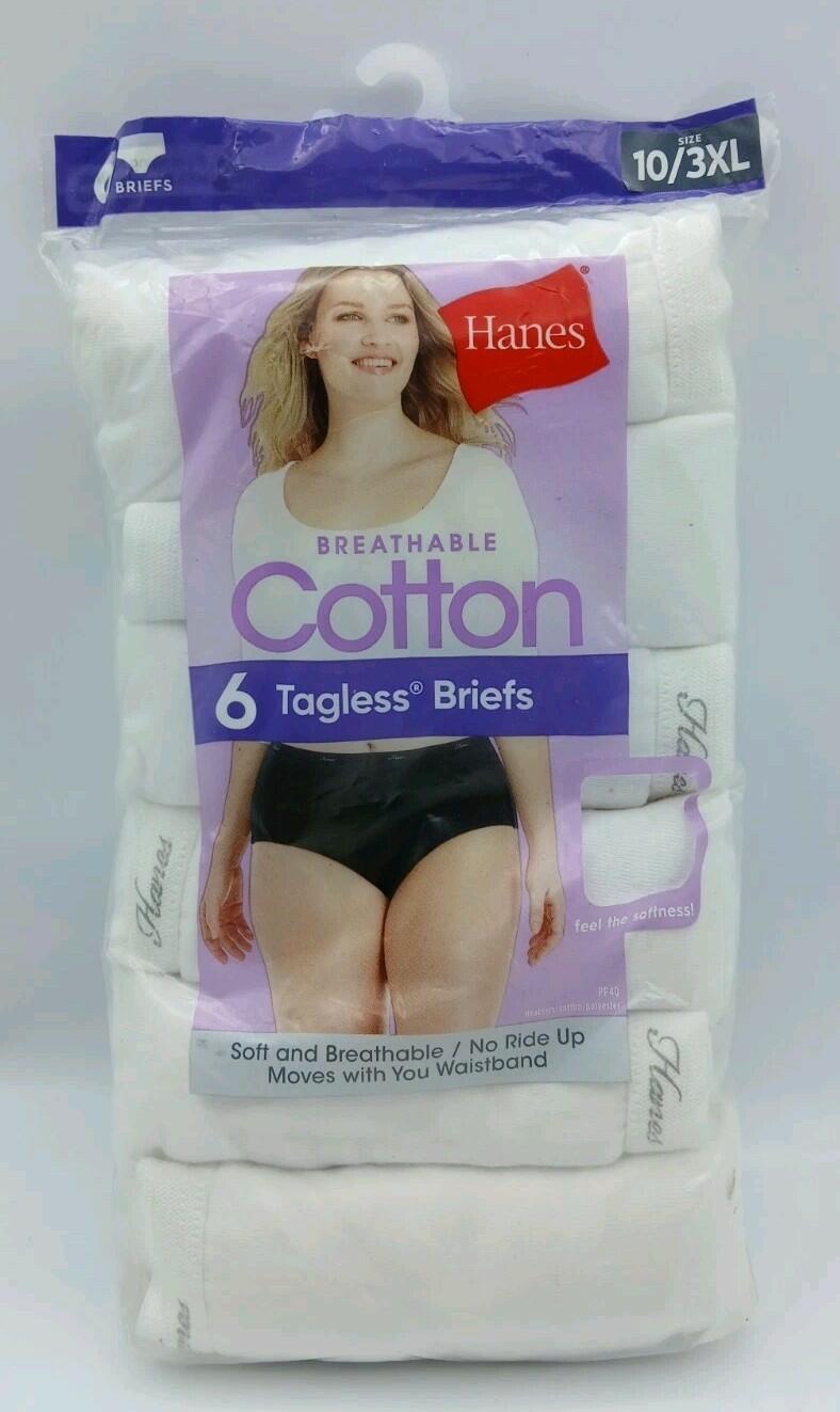 Pack Of 6 Hanes Women’s Size 10/3XL Briefs Breathable White Cotton Underwear