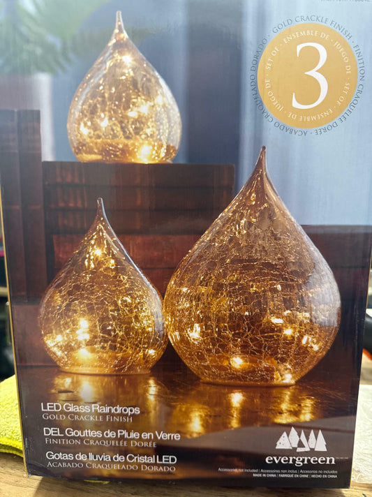 Evergreen LED Raindrops Gold-Holiday-Set of 3