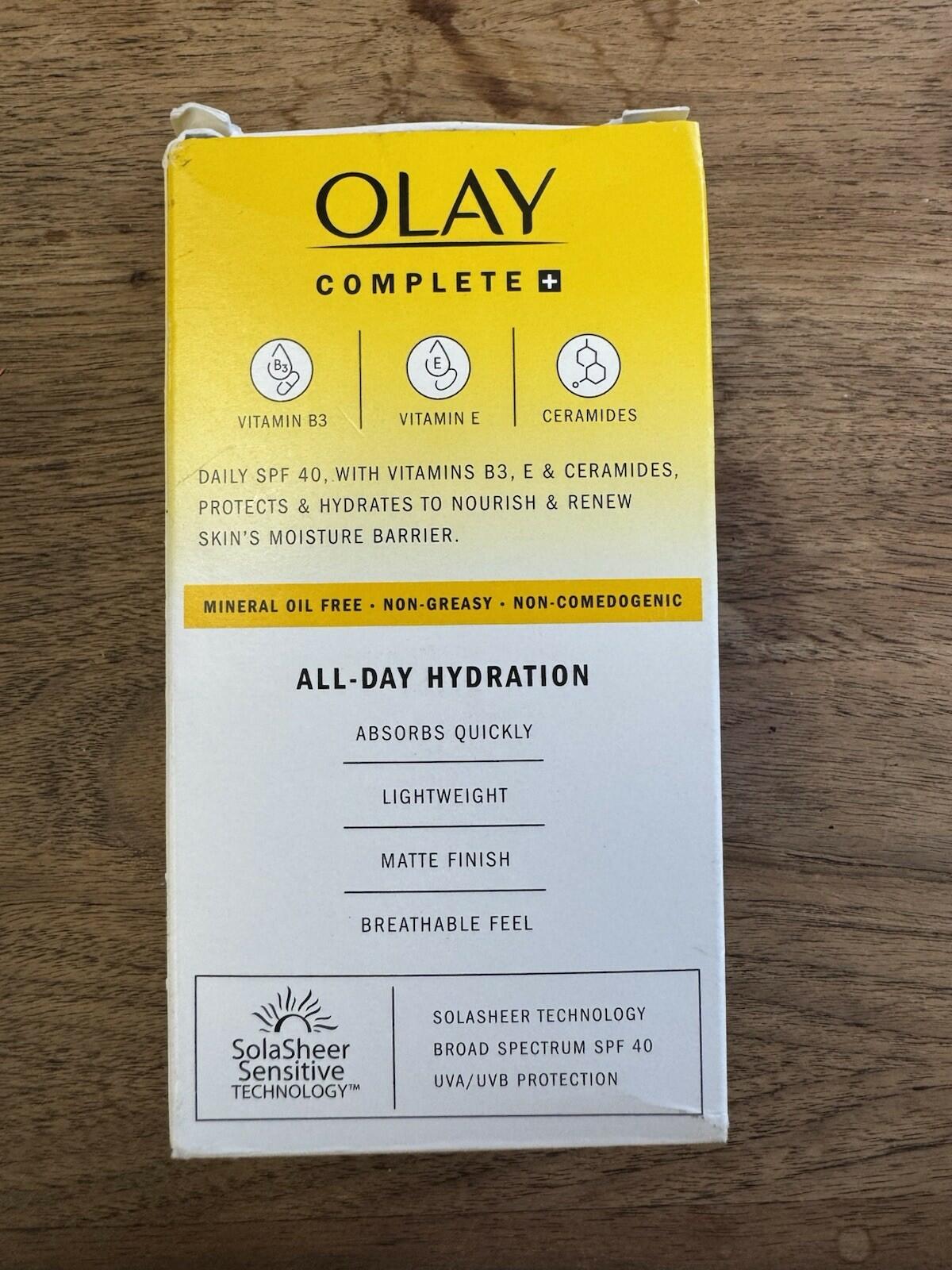 Olay Complete 3 in 1 Daily Facial Moisturizer SPF 40,Sensitive,6 fl oz