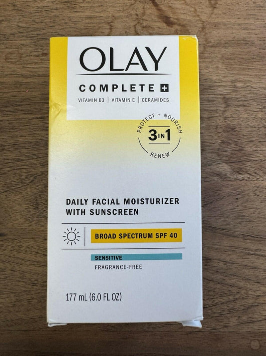 Olay Complete 3 in 1 Daily Facial Moisturizer SPF 40,Sensitive,6 fl oz