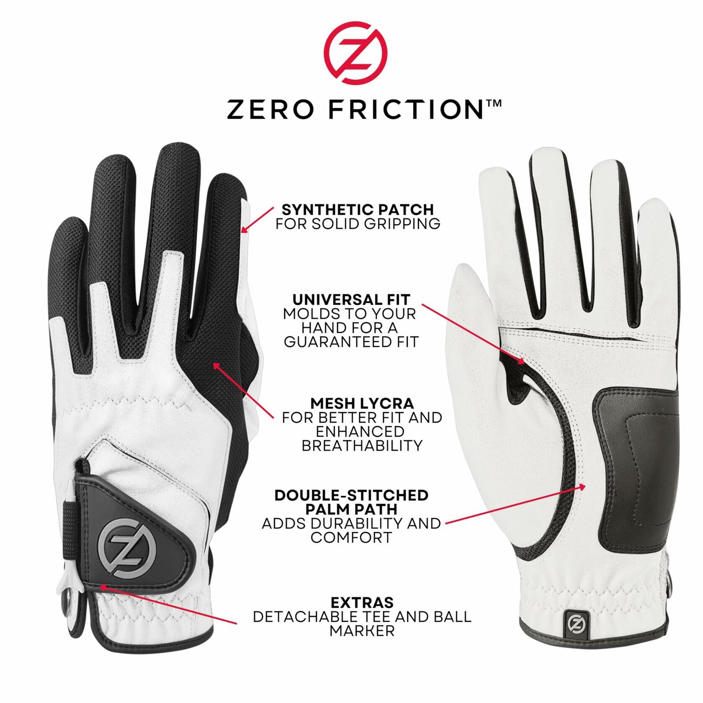 Zero Friction Men's Golf Glove, Left Hand, One Size-2 Gloves