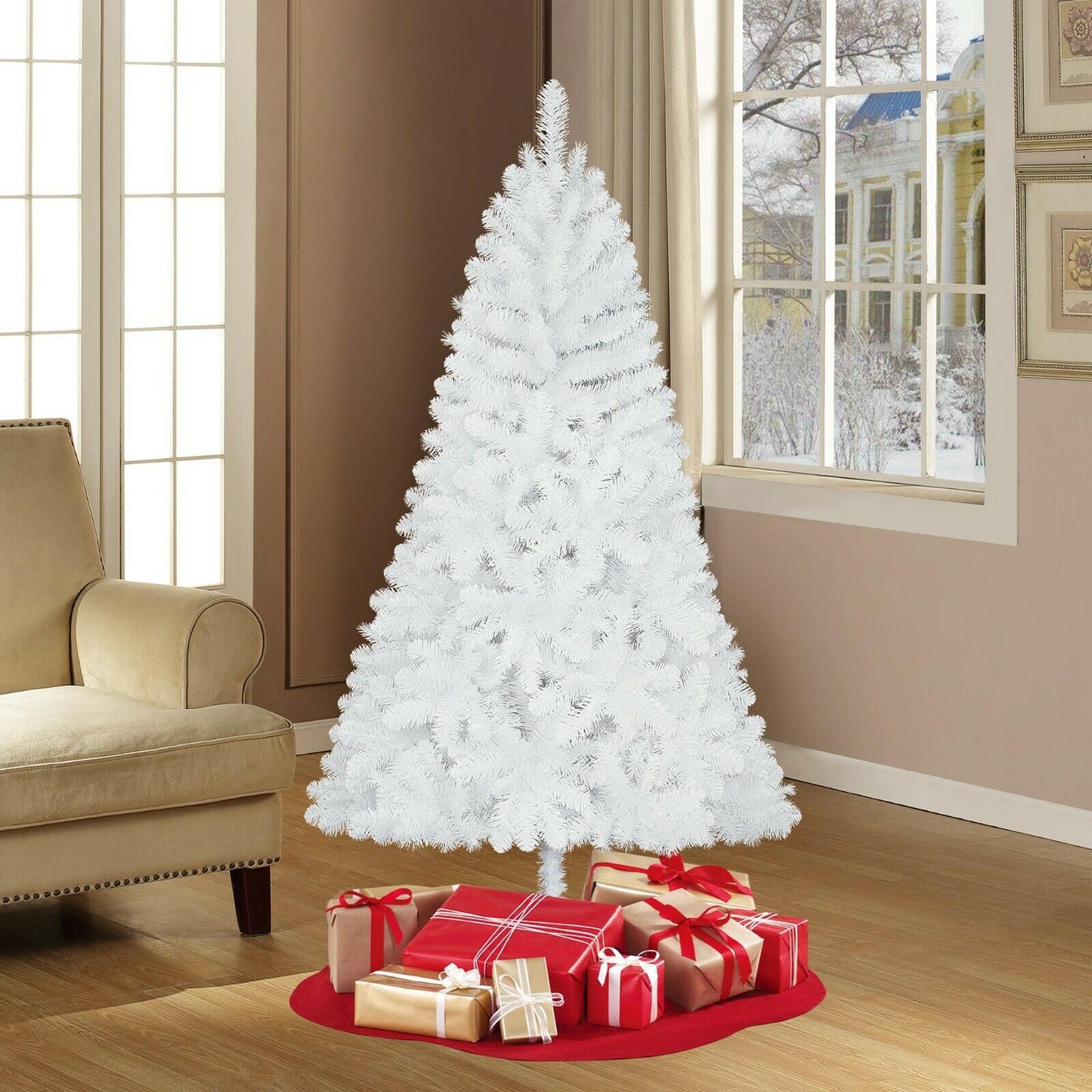 NEW HOLIDAY TIME 6.5 ft UNLIT JACKSON SPRUCE WHITE CHRISTMAS HOLIDAY TREE