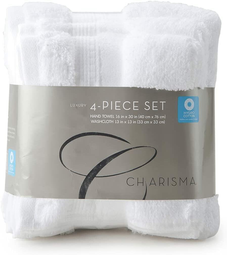 New Charisma Soft 100% Hygro Cotton 4-Piece Hand & Washcloth Towel Set (One Size, White)