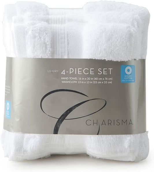 New Charisma Soft 100% Hygro Cotton 4-Piece Hand & Washcloth Towel Set (One Size, White)