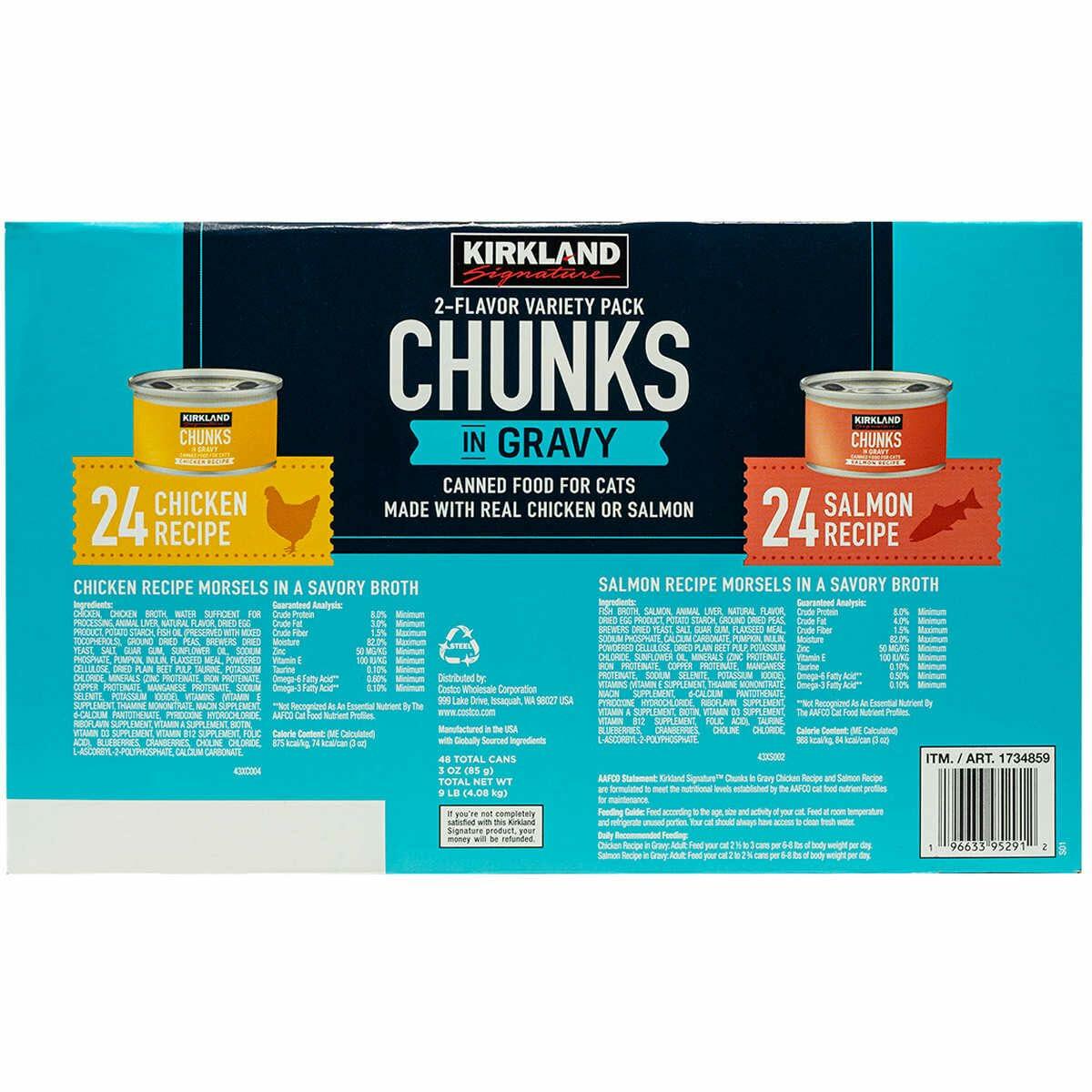 Kirkland Signature Canned Cat Food, Chunks in Gravy, Variety Pack, 3 Oz (48 Ct)
