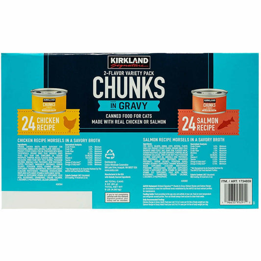 Kirkland Signature Canned Cat Food, Chunks in Gravy, Variety Pack, 3 Oz (48 Ct)