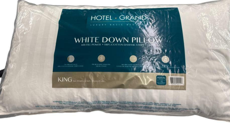 Hotel Grand Luxury Feather Down Pillows King Size (Set of 2 Pack), White
