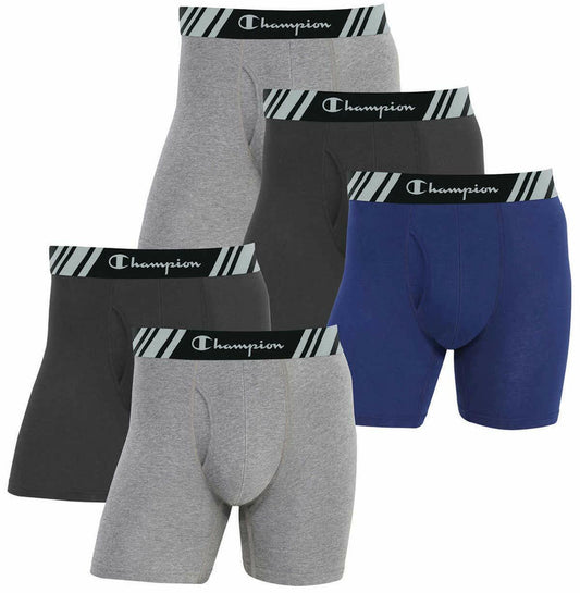 Champion Men's Boxer Briefs Double Dry X-Temp 5 Pack (Black - Navy - Grey, XL
