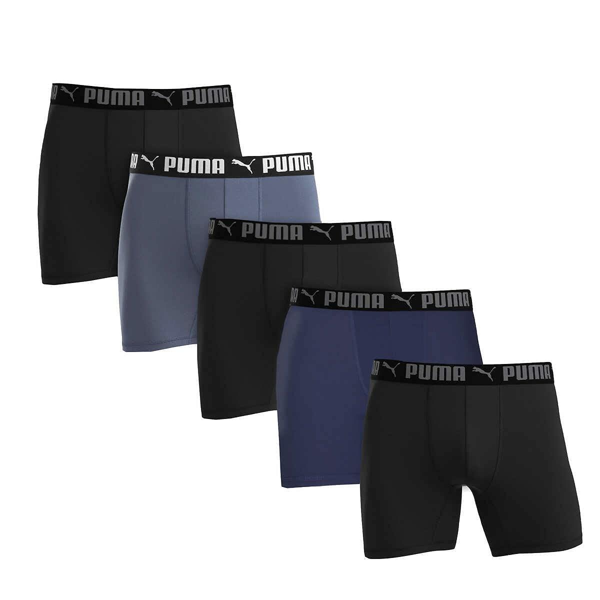 Puma Men's Microfiber Boxer Brief, 5-pack (Medium, Black / Grey / Blue)