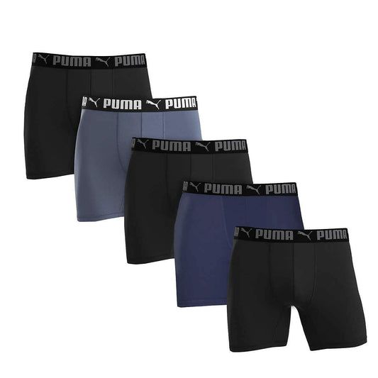 Puma Men's Microfiber Boxer Brief, 5-pack (Medium, Black / Grey / Blue)