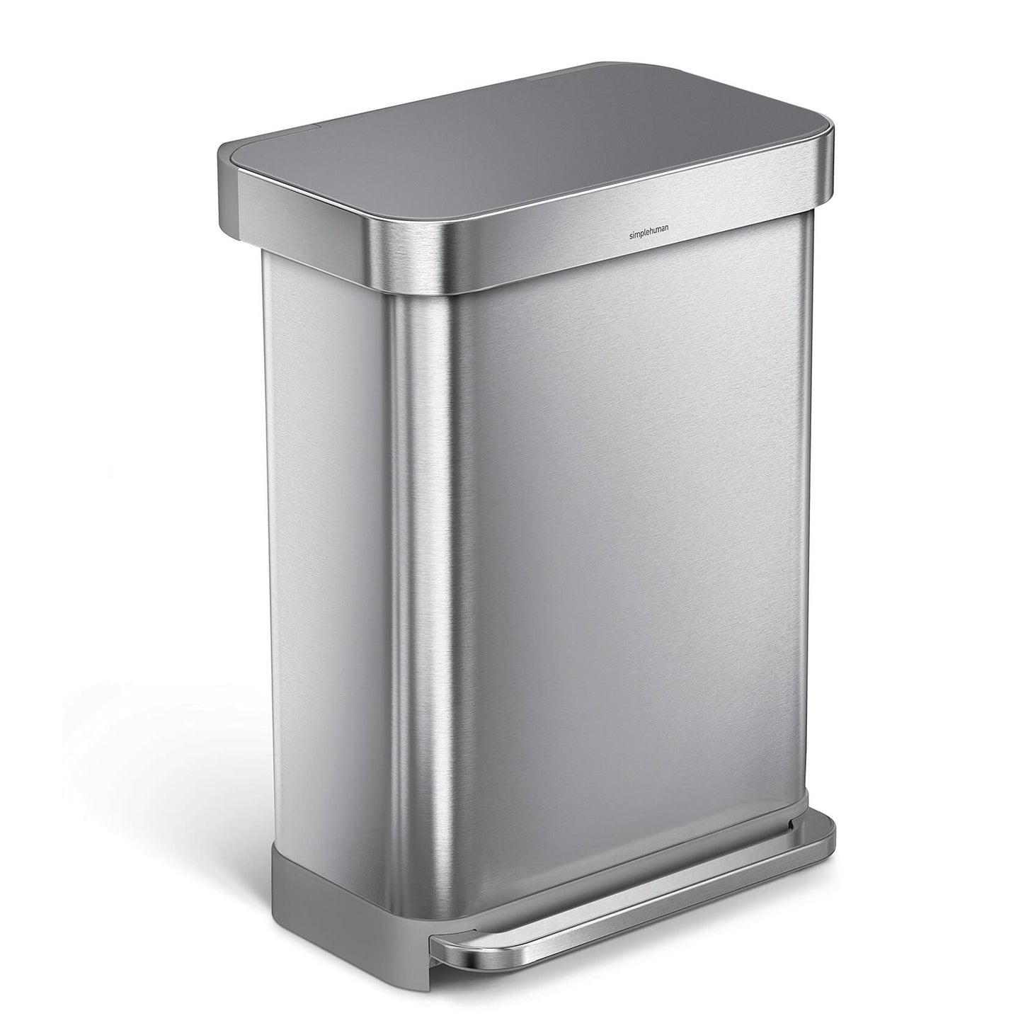simplehuman 55 Liter / 14.5G Rectangular Soft-Close Trash Can with-Brushed-SS