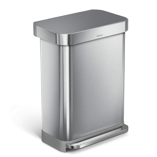 simplehuman 55 Liter / 14.5G Rectangular Soft-Close Trash Can with-Brushed-SS