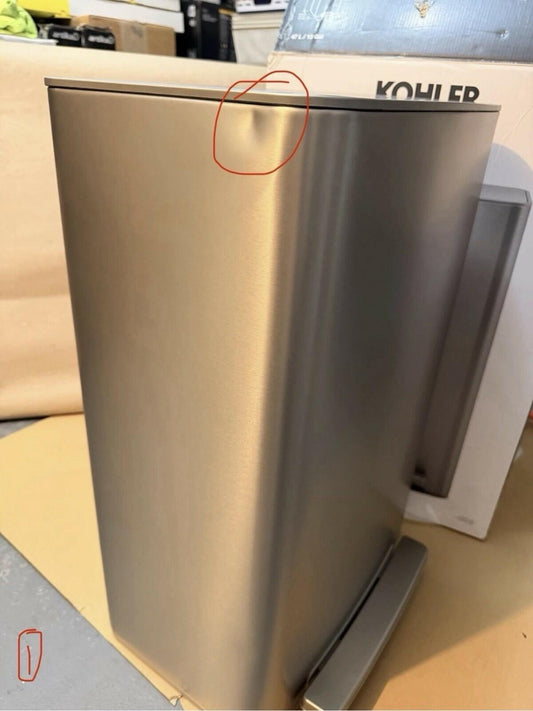 Kohler 47L Step Trash Can SS Silver Grade A Open Box ding and dent