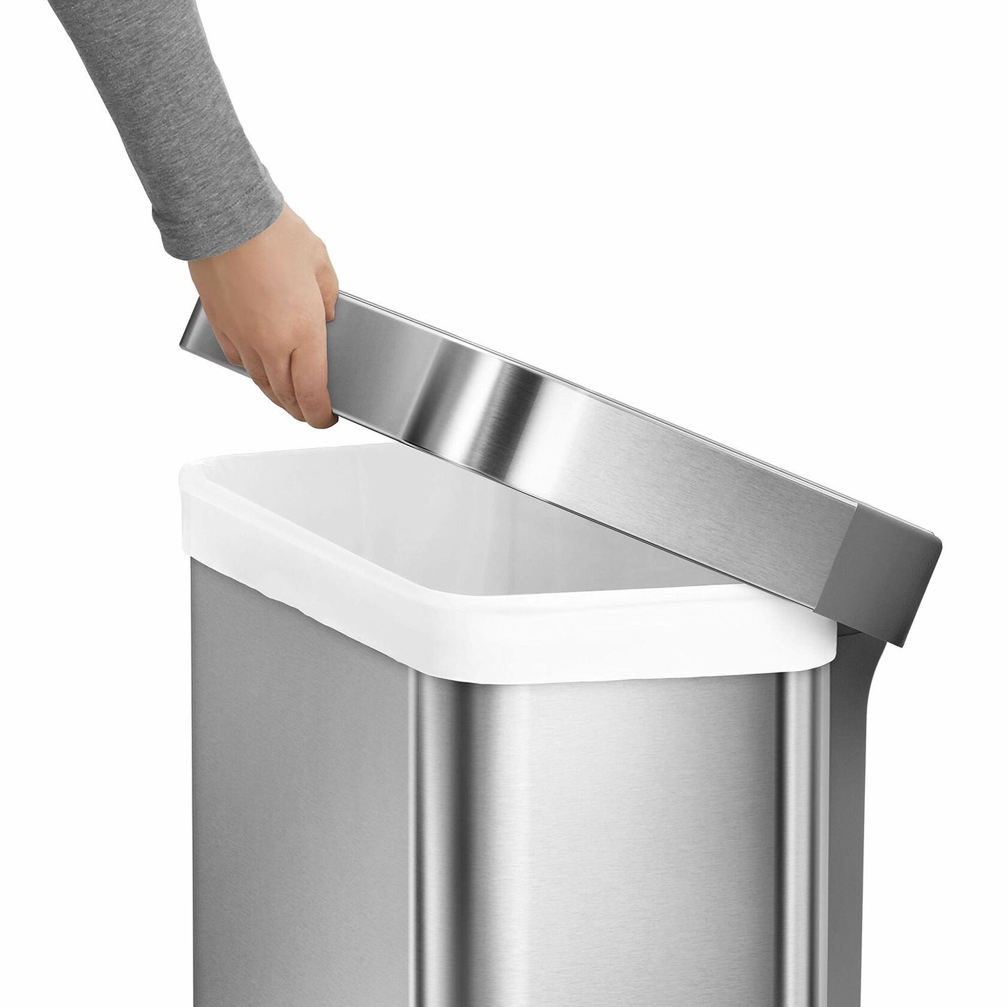 simplehuman 55 Liter / 14.5G Rectangular Soft-Close Trash Can with-Brushed-SS