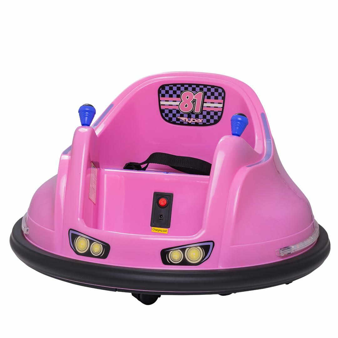 Flybar 6V Pink Glow Kids Bumper Car–LED Ride-On Toy, 360° Spin, Ages 1.5+,66 lbs