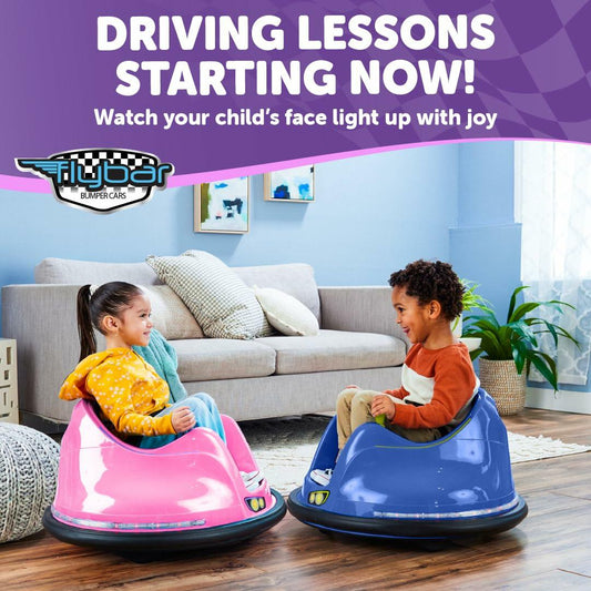 Flybar 6V Pink Glow Kids Bumper Car–LED Ride-On Toy, 360° Spin, Ages 1.5+,66 lbs