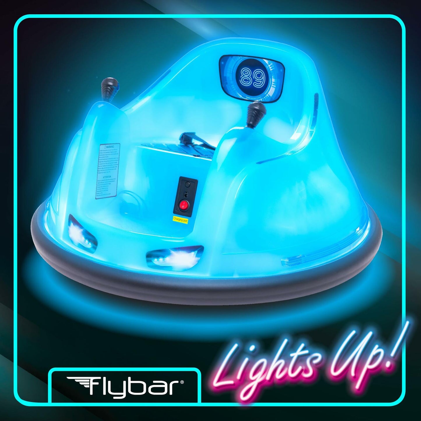 Flybar 6V Blue Glow Kids Bumper Car–LED Ride-On Toy, 360° Spin, Ages 1.5+, 66lbs