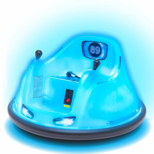 Flybar 6V Blue Glow Kids Bumper Car–LED Ride-On Toy, 360° Spin, Ages 1.5+, 66lbs