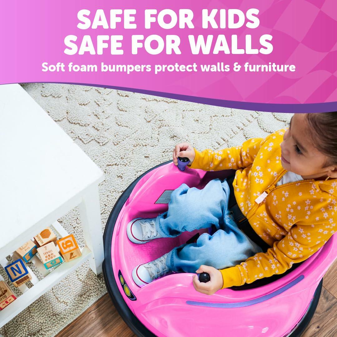 Flybar 6V Pink Glow Kids Bumper Car–LED Ride-On Toy, 360° Spin, Ages 1.5+,66 lbs