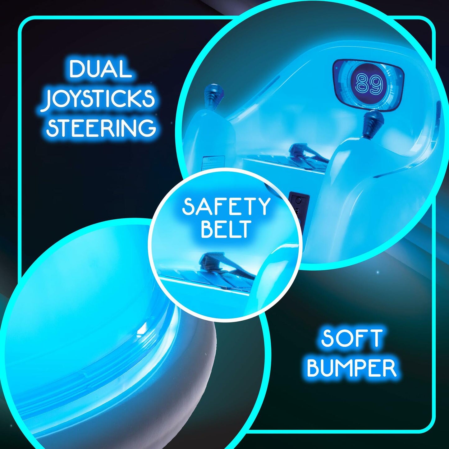 Flybar 6V Blue Glow Kids Bumper Car–LED Ride-On Toy, 360° Spin, Ages 1.5+, 66lbs