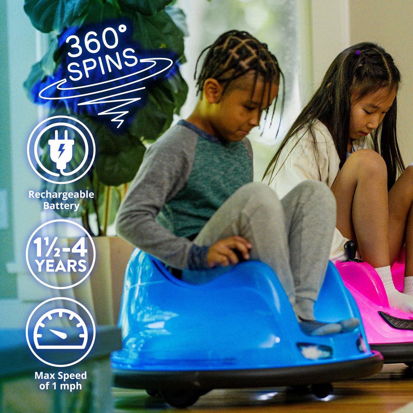 Flybar 6V Blue Glow Kids Bumper Car–LED Ride-On Toy, 360° Spin, Ages 1.5+, 66lbs