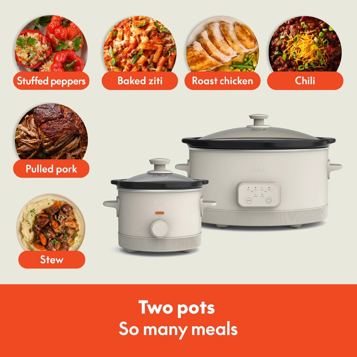 BELLA 6Qt & 1.5Qt Slow Cooker Set – Programmable, Nonstick, Dishwasher Safe
