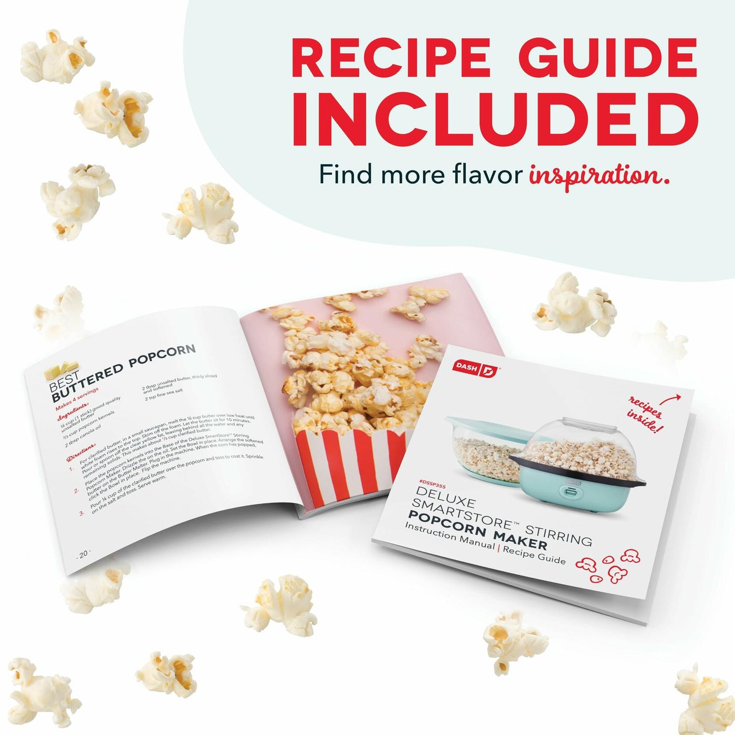 DASH SmartStore Deluxe Stirring Popcorn Maker – 24 Cup Hot Oil Electric White