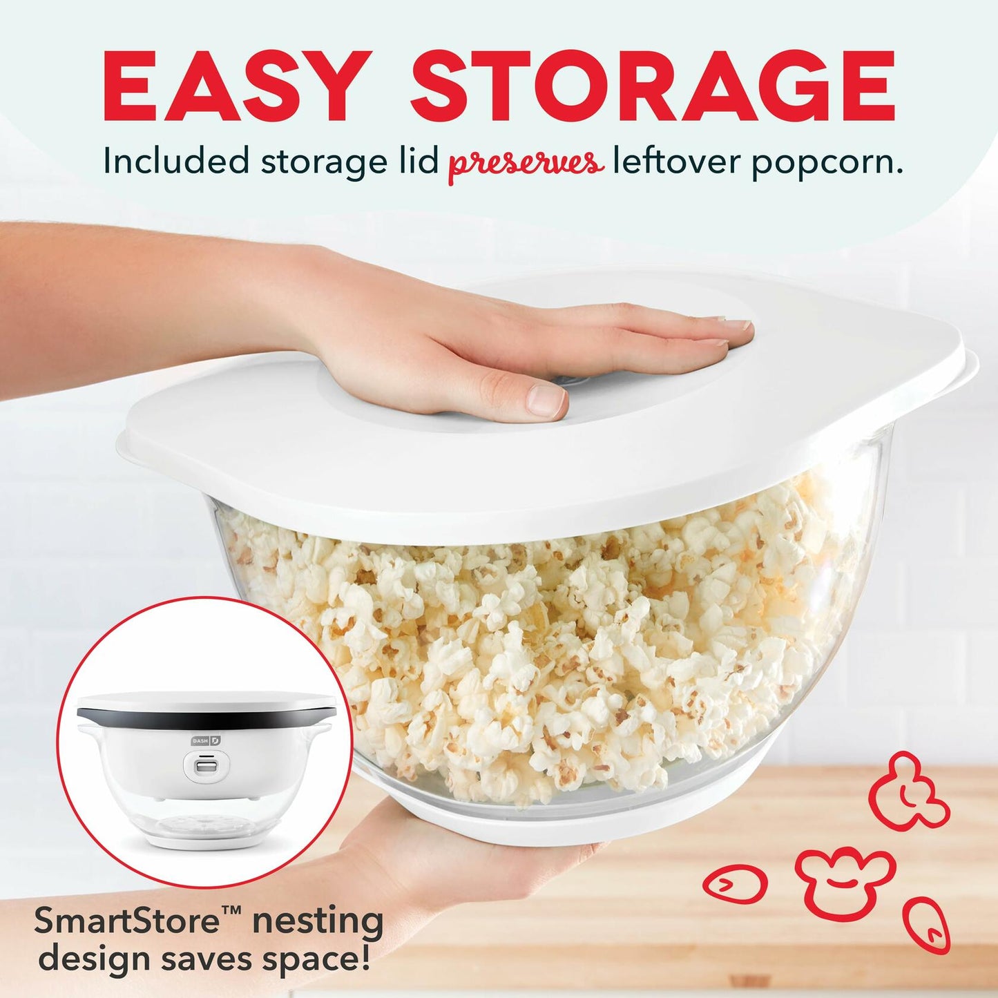 DASH SmartStore Deluxe Stirring Popcorn Maker – 24 Cup Hot Oil Electric White