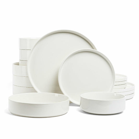over&back 16-Piece Stackable Stoneware Dinnerware Set – Plates & Bowls, Gray