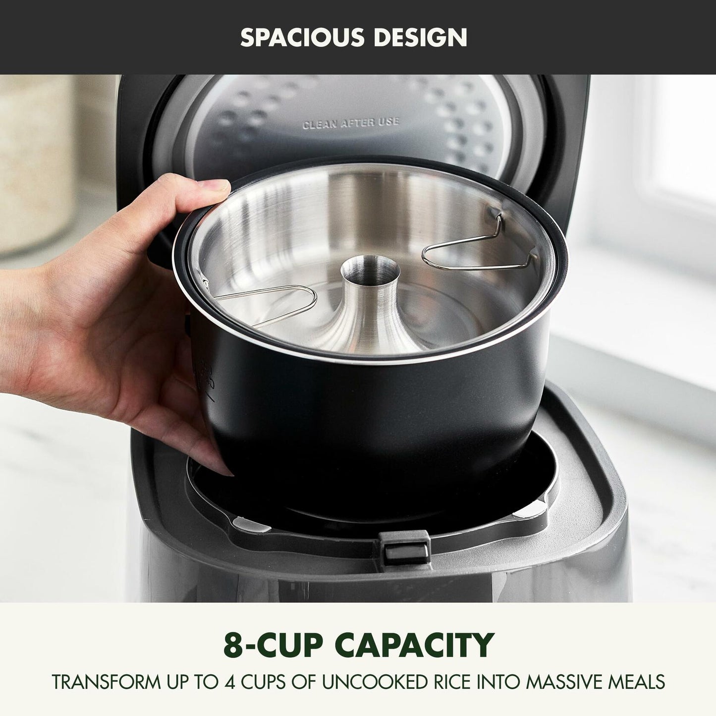 GreenPan Carb Reducing Rice Cooker – 4 Cup, PFAS-Free, 10 Presets, Graphite