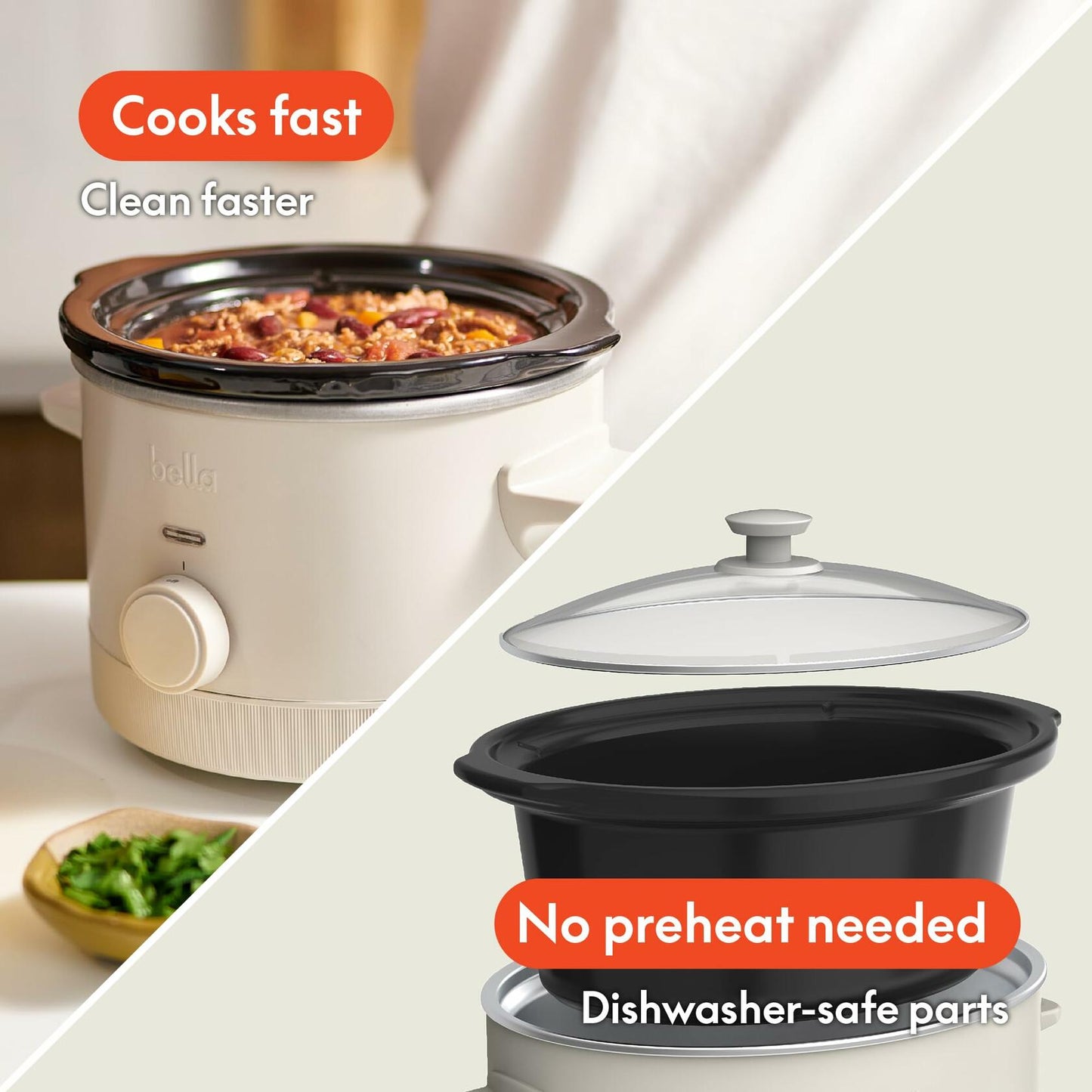 BELLA 6Qt & 1.5Qt Slow Cooker Set – Programmable, Nonstick, Dishwasher Safe