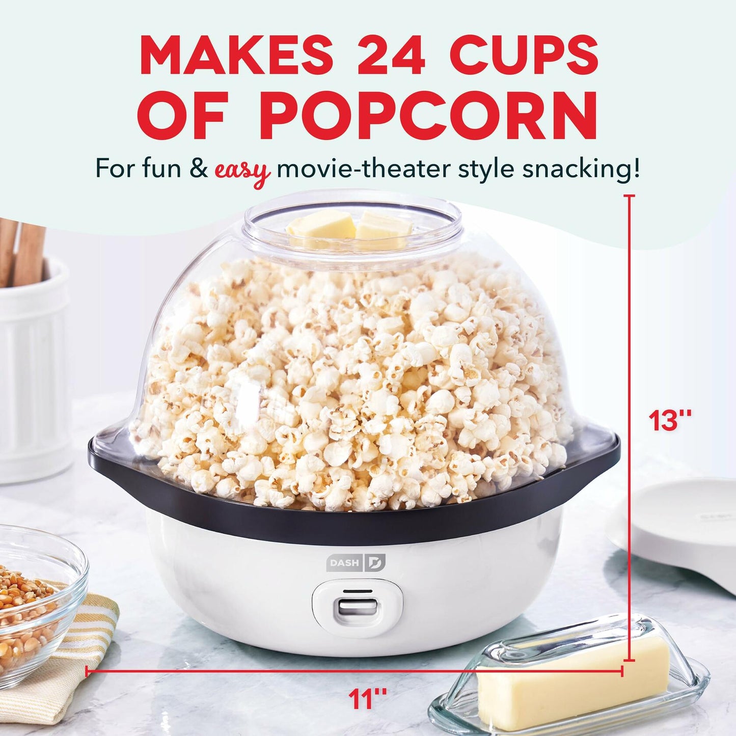 DASH SmartStore Deluxe Stirring Popcorn Maker – 24 Cup Hot Oil Electric White