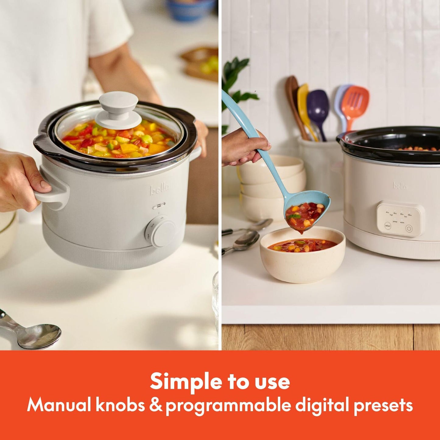 BELLA 6Qt & 1.5Qt Slow Cooker Set – Programmable, Nonstick, Dishwasher Safe